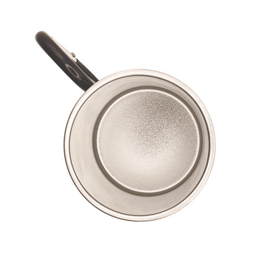 bicchiere in acciaio inox con gancio moschettone nero - vista dall'alto