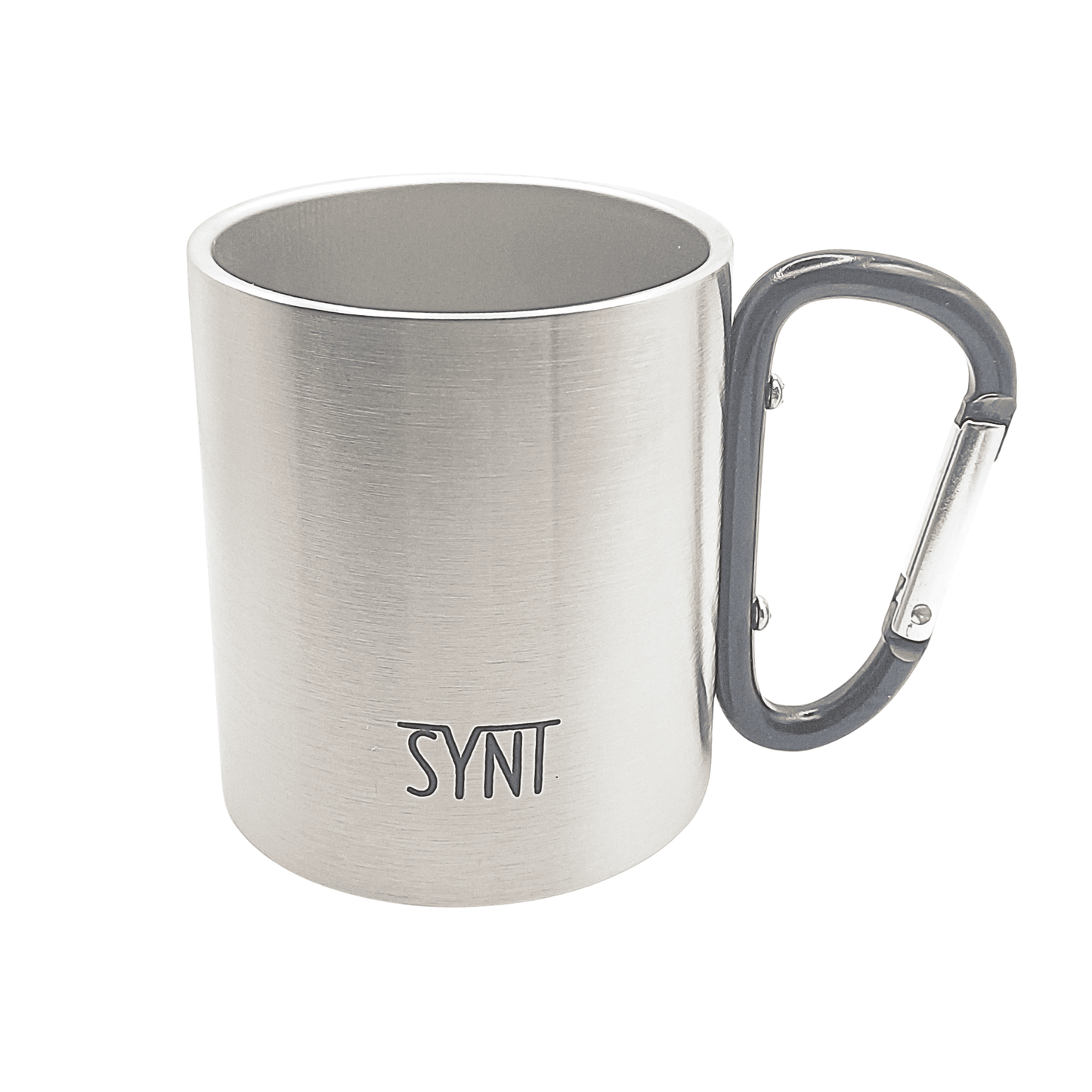 Tazza in acciaio inox con moschettone nero - vista frontale