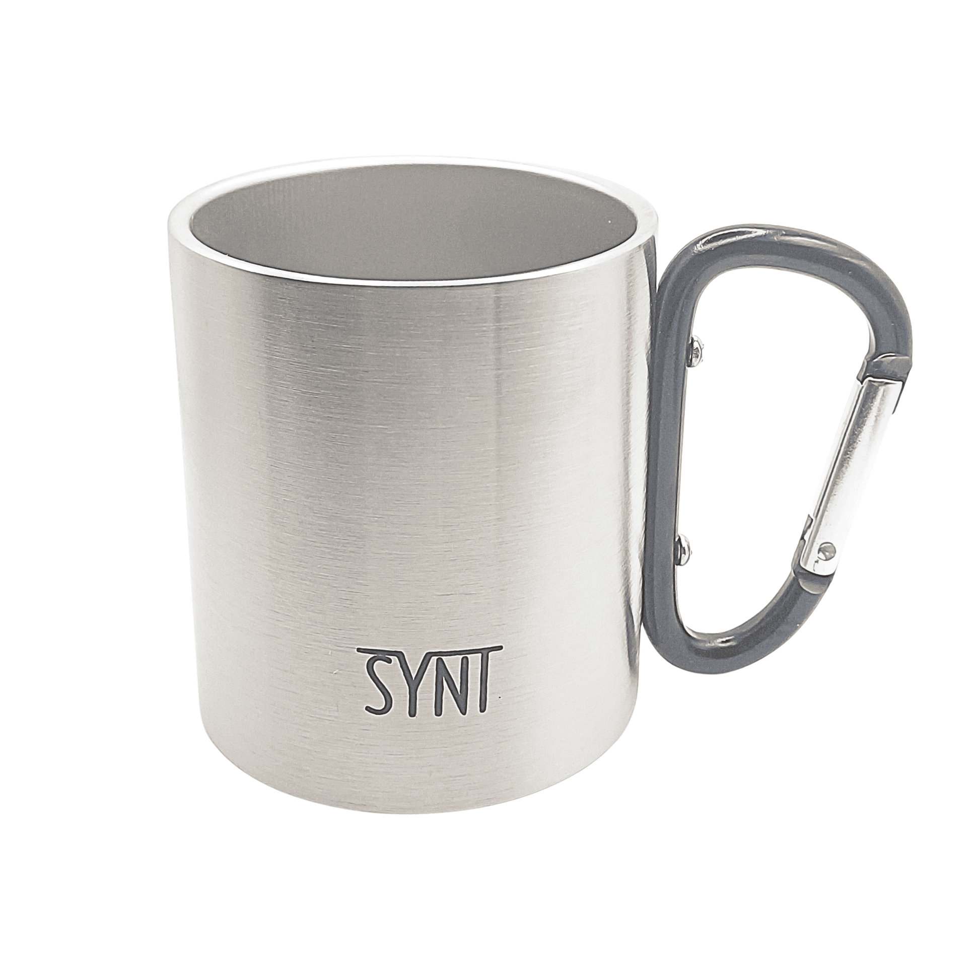 Tazza in acciaio inox con moschettone nero - vista frontale