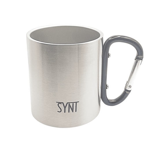 Tazza in acciaio inox con moschettone nero - vista frontale