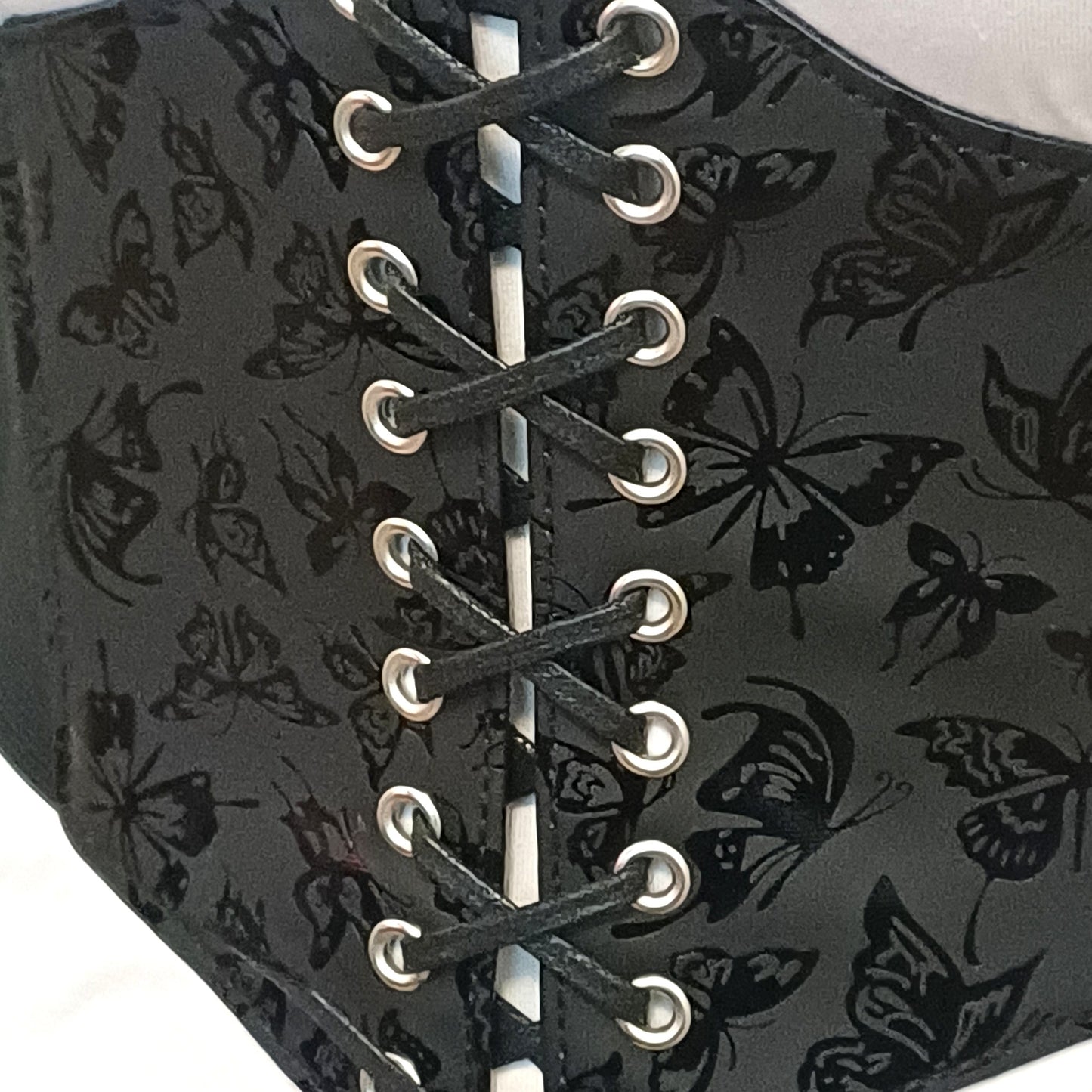 Corsetto Cintura in similpelle Nera con Farfalle