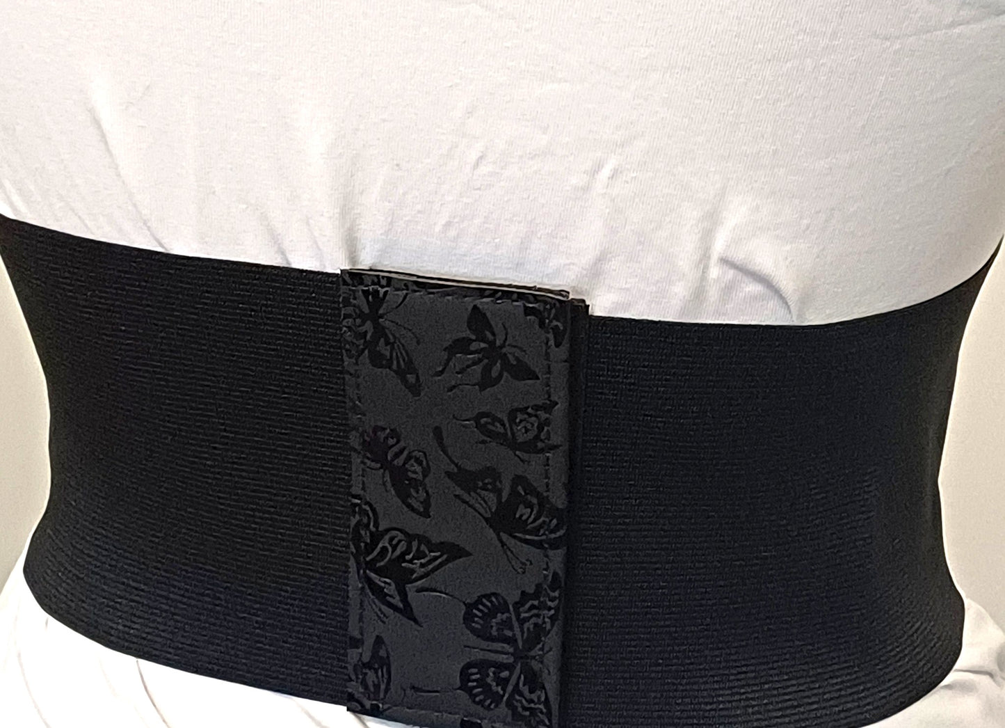Corsetto Cintura in similpelle Nera con Farfalle