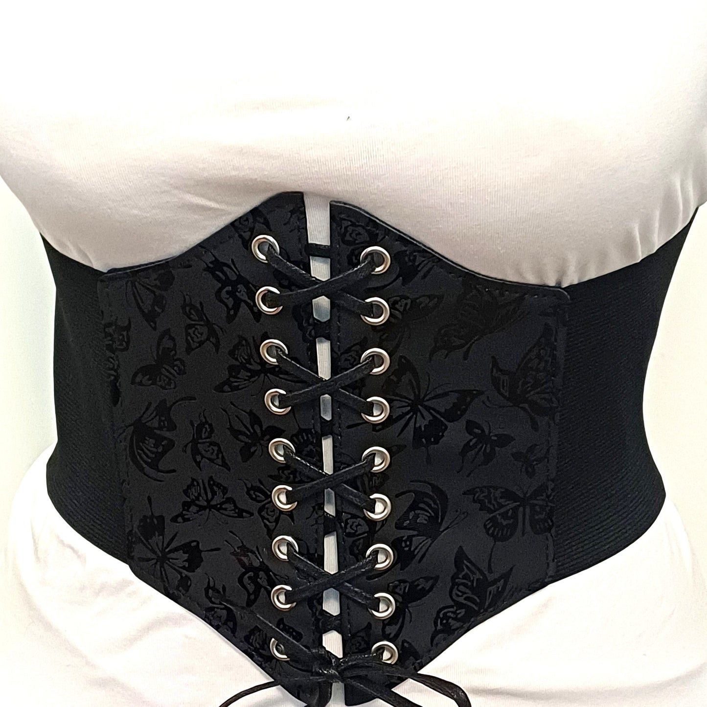 Corsetto Cintura in similpelle Nera con Farfalle