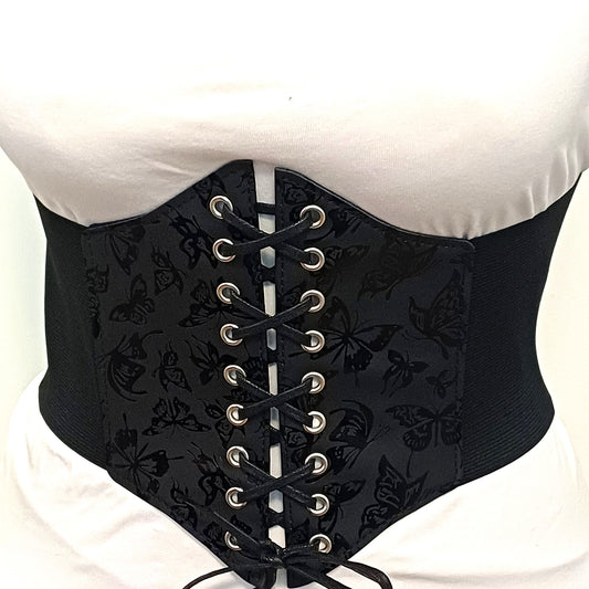 Corsetto Cintura in similpelle Nera con Farfalle