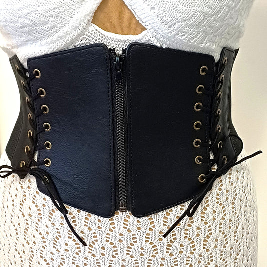 Corsetto Cintura in Ecopelle Nera Gotico
