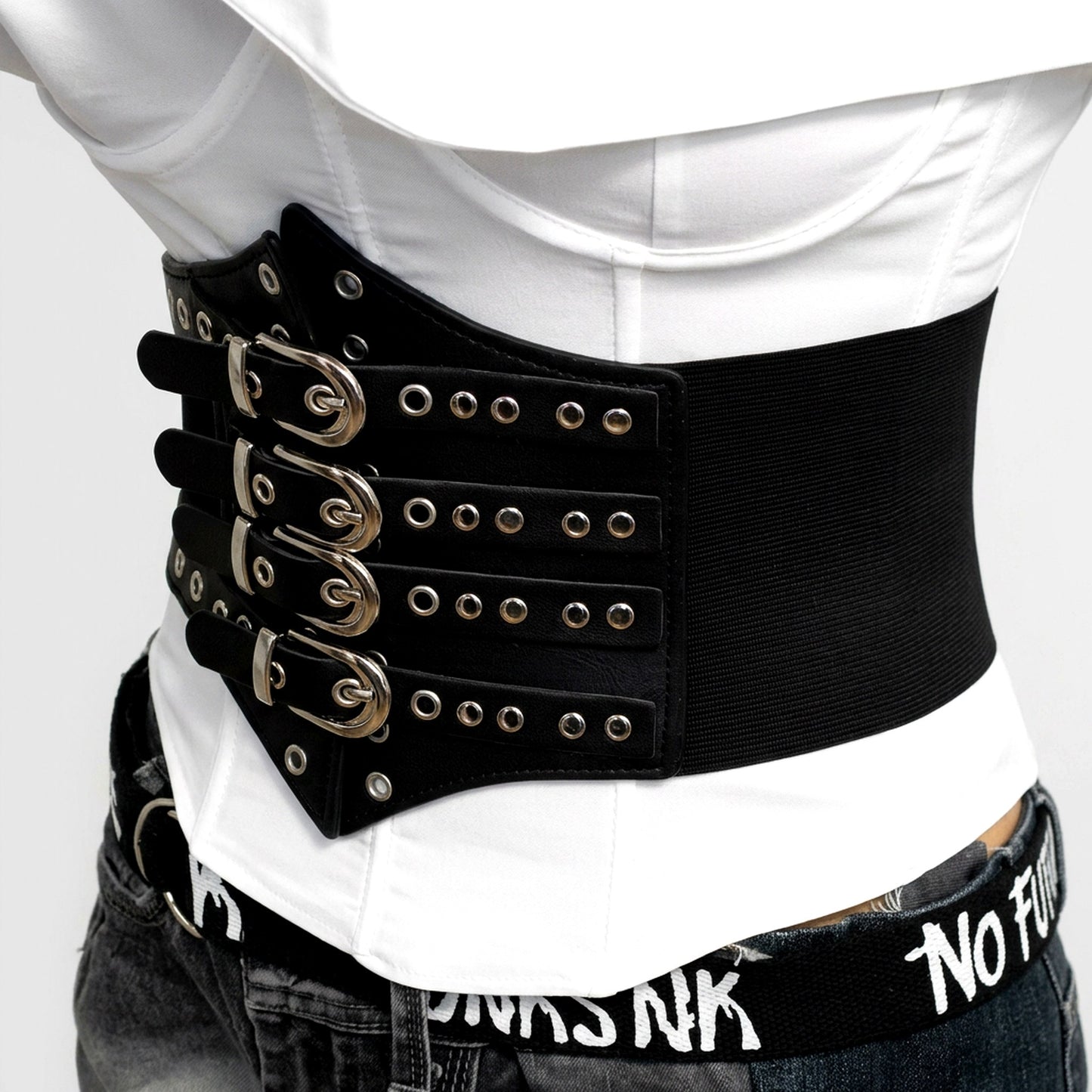 Corsetto Underbust Nero con Fibbie  - Gotico