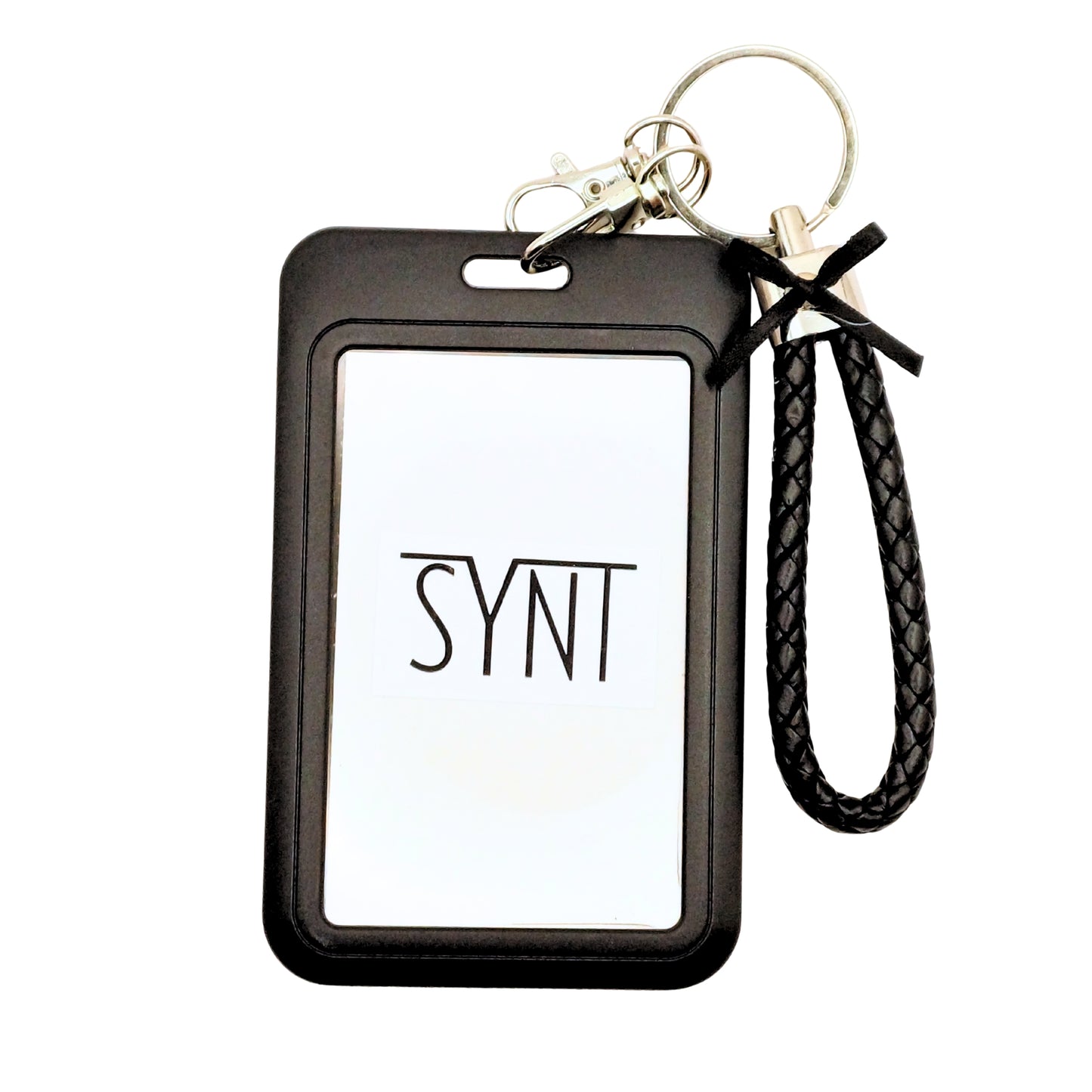 Photocard holder nero con portachiavi K-pop 55x85mm vista frontale